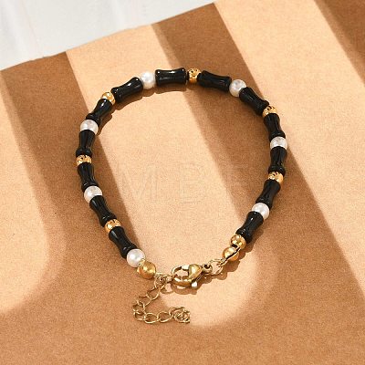 304 Stainless Steel Beaded Bracelets for Women BJEW-M056-08G-04-1