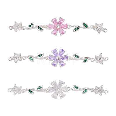 3Pcs 3 Colors Brass Pave Cubic Zirconia Connector Charms KK-TA0008-71S-1