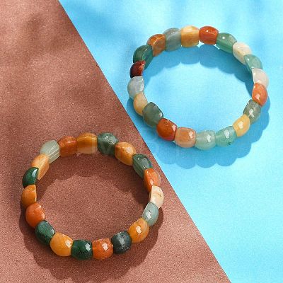 Natural Multi-Color Agate Beaded Stretch Bracelets for Women Men BJEW-M049-10B-1