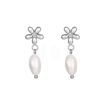 Stainless Steel Flower Earrings with Natural Pearls for Women GE0361-2-1