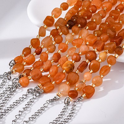 Natural Red Aventurine Beaded Bracelets for Women G-P563-07P-07-1