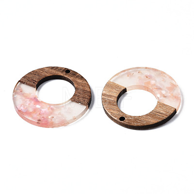 Transparent Resin & Walnut Wood Pendants RESI-T035-20-A01-1