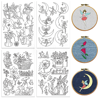 4 Sheets 11.6x8.2 Inch Stick and Stitch Embroidery Patterns DIY-WH0455-169-1