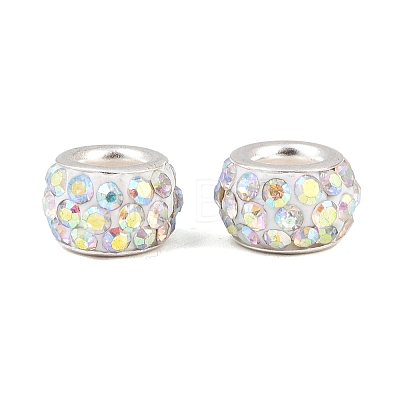 Polymer Clay Rhinestone European Large Hole Beads with Silver Color Plated Brass Cores FPDL-R002-15-1