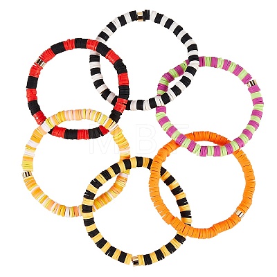 Handmade Polymer Clay Heishi Beads Stretch Bracelets Sets BJEW-JB05902-10-1