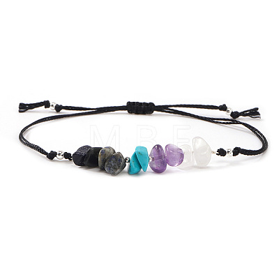 Natural Mixed Gemstone Chips & Brass Beads Link Bracelets CL3934-6-1