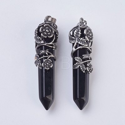 Natural & Dyed & Heated Black Agate Pointed Pendants G-F529-B03-1