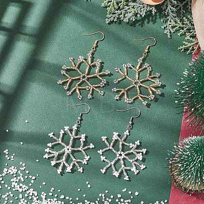 Glass Snowflake Dangle Earrings EJEW-MZ00253-1