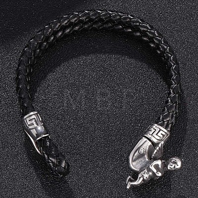 Genuine Leather Wrap Wide Cord Bracelet with Stainless Steel Toggle Clasps PW-WG8BABA-01-1