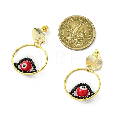 Evil Eye Handmade Glass Seed Beads Dangle Stud Earrings EJEW-MZ00371-02-1