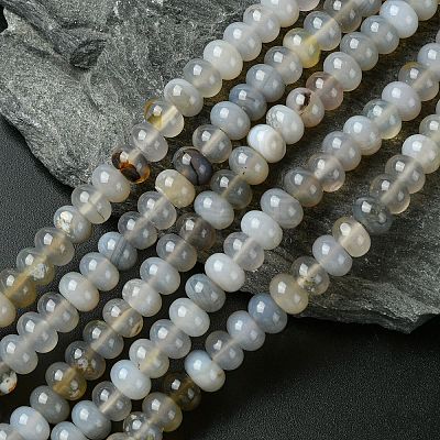 Natural Grey Agate Stone Beads Strands G-S105-8mm-03-1
