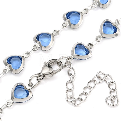 304 Stainless Steel & Glass Heart Link Chain Necklaces NJEW-P315-03P-02-1