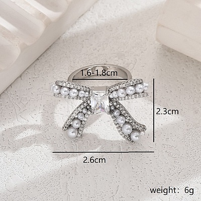 Elegant Brass Clear Cubic Zirconia Bowknot Ring LY5283-4-1