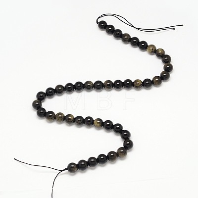 Grade AA Natural Golden Sheen Obsidian Round Beads Strands G-L275-01-6mm-1