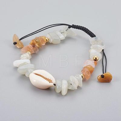 Natural Rutilated Quartz & White Moonstone Chip Braided Bead Bracelets BJEW-JB04080-04-1