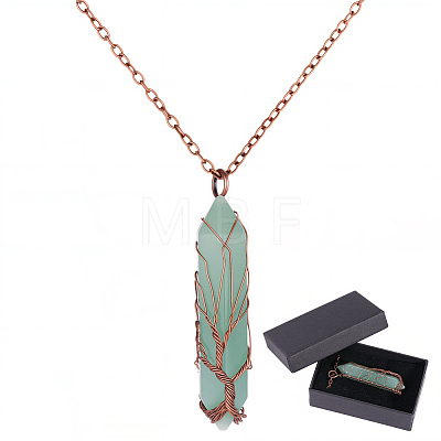 1Pc Natural Green Aventurine Bullet Macrame Pouch Pendant Alloy Chain Necklaces NJEW-PA0001-01A-1