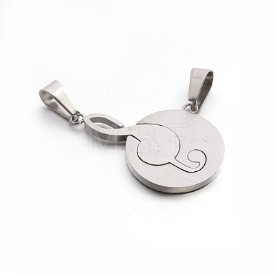 Valentine's Couple Jewelry 304 Stainless Steel Rhinestone Flat Round and Musical Note with Word Love You Pendants STAS-E090-74P-1