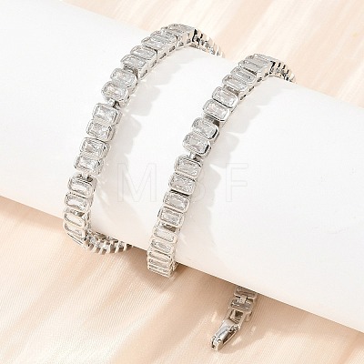 6MM Brass Pave Clear Cubic Zirconia Rectangle Tennis Necklaces KK-CBA4547-12P-1