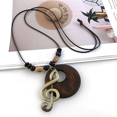 Bohemian Wood Donut Alloy Pendant Long Necklaces for Women FS-WGBD296-10-1
