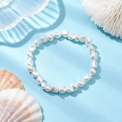 Electroplated Nuggets Shell Pearl Beaded Stretch Bracelets for Women BJEW-JB10710-1