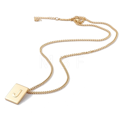 Titanium Steel Initial Letter Rectangle Pendant Necklace for Men Women NJEW-E090-01G-10-1