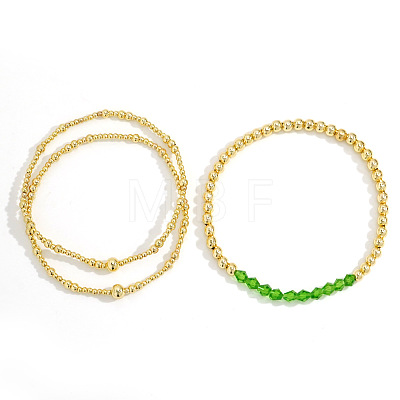 3 Pcs Birthstone Glass Imitation Quartz Brass Bead Bracelet KF1017-8-1