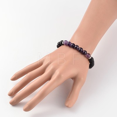 Natural Lava Rock Beaded Stretch Bracelets BJEW-JB02184-04-1