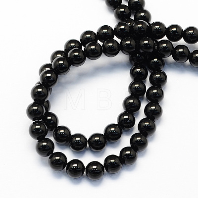 Round Natural Black Onyx Stone Beads Strands X-G-S119-8mm-1