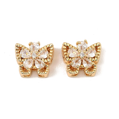 Brass Micro Pave Cubic Zirconia Beads KK-C155-02G-01-1