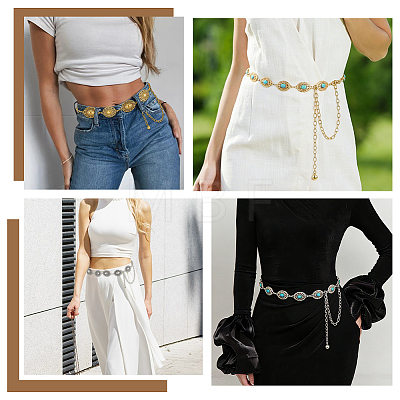 4Pcs 4 Styles Zinc Alloy with Resin Synthetic Turquoise Oval Link Waist Belly Chains AJEW-PH0009-01-1
