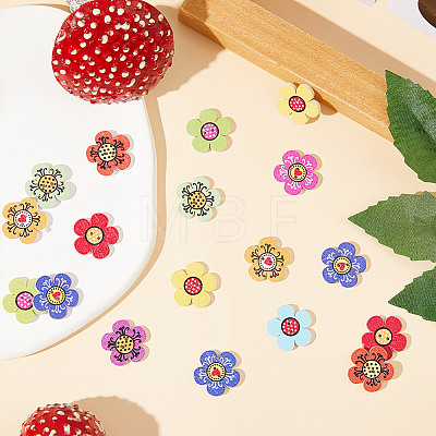 2-Hole Printed Wooden Buttons WOOD-WH0024-137-1