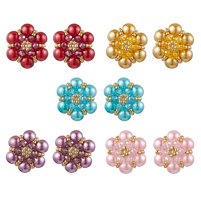 Glass Seed Beads Flower Stud Earrings EJEW-MZ00349-1