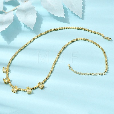Brass Pave Cubic Zirconia Teardrop Pendant Round Beaded Necklaces NJEW-C121-01G-03-1