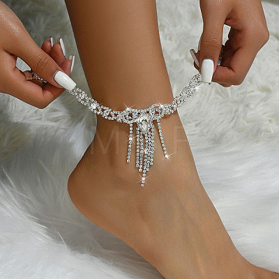 Bowknot Tassel Alloy Rhinestone Anklets for Women WGEE1E3-05-1