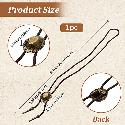 1Pc West Cowboy Hat Tibetan Style Alloy Pendant Black PU Leather Cord Bolo Tie Lariat Necklaces NJEW-GF0001-24B-1