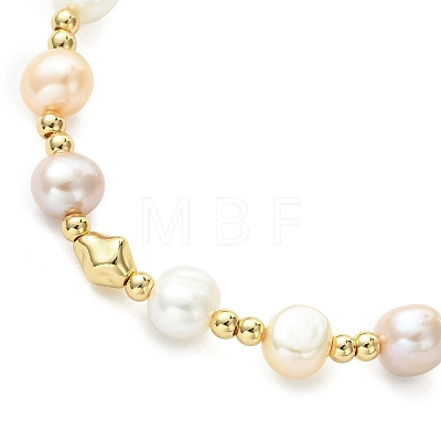 Adjustable Natural Cultured Freshwater Pearl & Brass Beads Slider Bracelets  for Women BJEW-JB13604-1