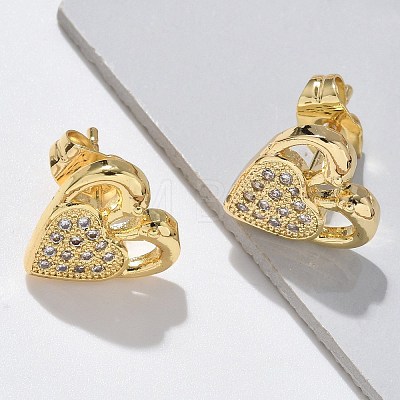 Valentine's Day Heart Brass Micro Pave Clear Cubic Zirconia Stud Earrings EJEW-D305-22G-04-1