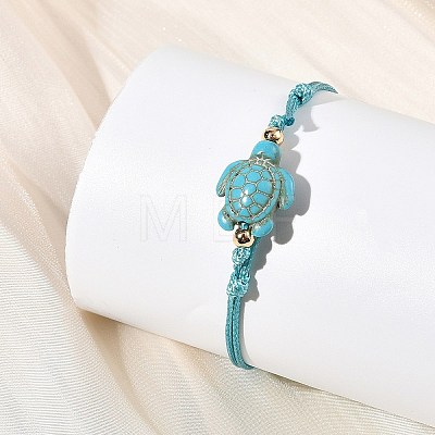 4Pcs 4 Colors Ocean Dyed Synthetic Turquoise Sea Turtle Beaded Adjustable Waxed Polyester Cord Bracelets for Women BJEW-JB14243-03-1