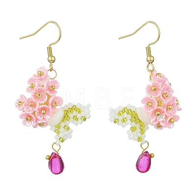 Handmade Glass Seed Beads Flower Dangle Earrings EJEW-MZ00362-01-1