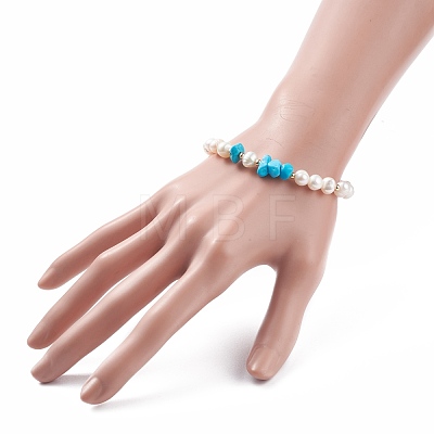 Synthetic Howlite & Pearl Beaded Bracelet with Alloy Enamel Heart Charms BJEW-JB08039-04-1