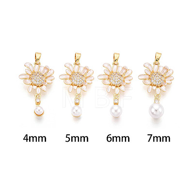 Brass Micro Pave Cubic Zirconia and Enamel Cup Pearl Peg Bails Pin Pendants KK-T079-48G-1