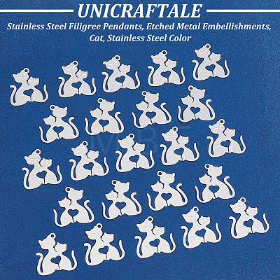 Unicraftale 50Pcs 304 Stainless Steel Filigree Pendants STAS-UN0042-11-1