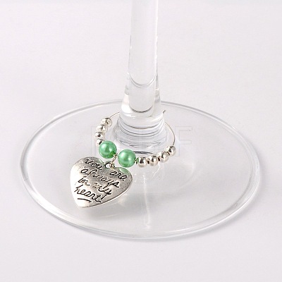 Tibetan Style Heart with Word You Are Always In My Heart Wine Glass Charms AJEW-JO00028-03-1
