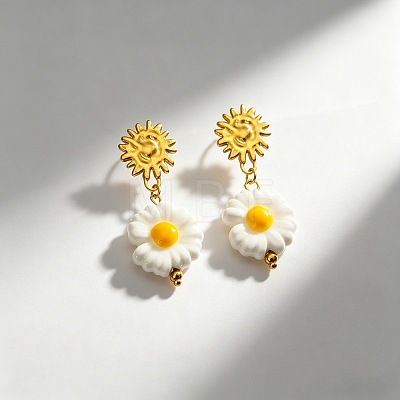 304 Stainless Steel & Handmade Porcelain Stud Dangle Earrings WG2AA73-01-1