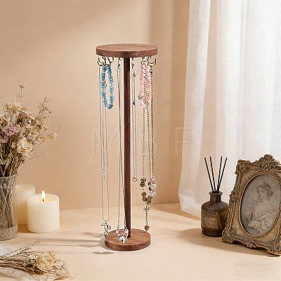 Round Wooden Necklace Organizer Display Stands NDIS-WH0010-34A-1