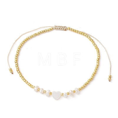 Natural Shell & Pearl & Seed Braided Bead Bracelets BJEW-JB09720-1