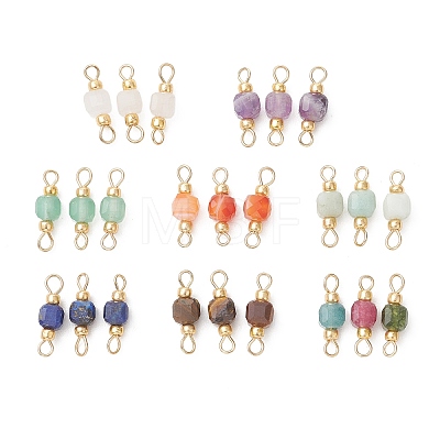 Natural Mixed Stone Faceted Cube Connector Charms PALLOY-JF05037-1
