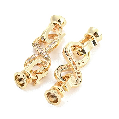 Rack Plating Brass Pave Clear Cubic Zirconia Fold Over Clasps KK-D053-01G-1