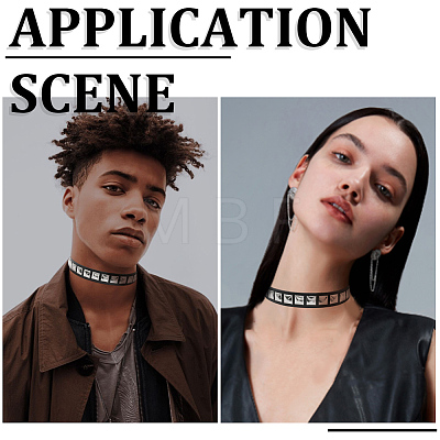 Punk-style Alloy Square Shaped Rivet Imitation Leather Chocker Necklaces NJEW-CL0001-28-1