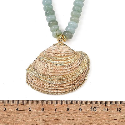 Ocean Electroplated Natural Scallop Shell Pendant Natural Flower Amazonite Rondelle Braided Bead Necklaces NJEW-JN06445-02-1